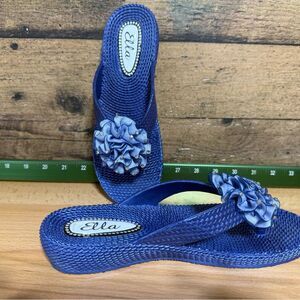 Ella Navy Blue Sandals with Ruffle Detail